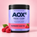 AOX4 Raspberry Iced Tea black tub with lavender label and raspberry flavor styling